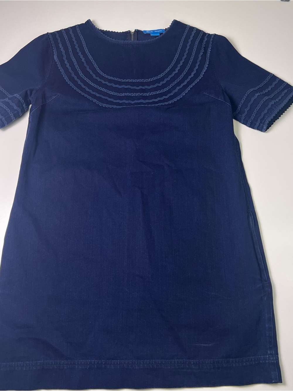 M.i.h Jeans Luna Embroidered Denim Shift Dress Navy Blue Size Medium w/ Pockets